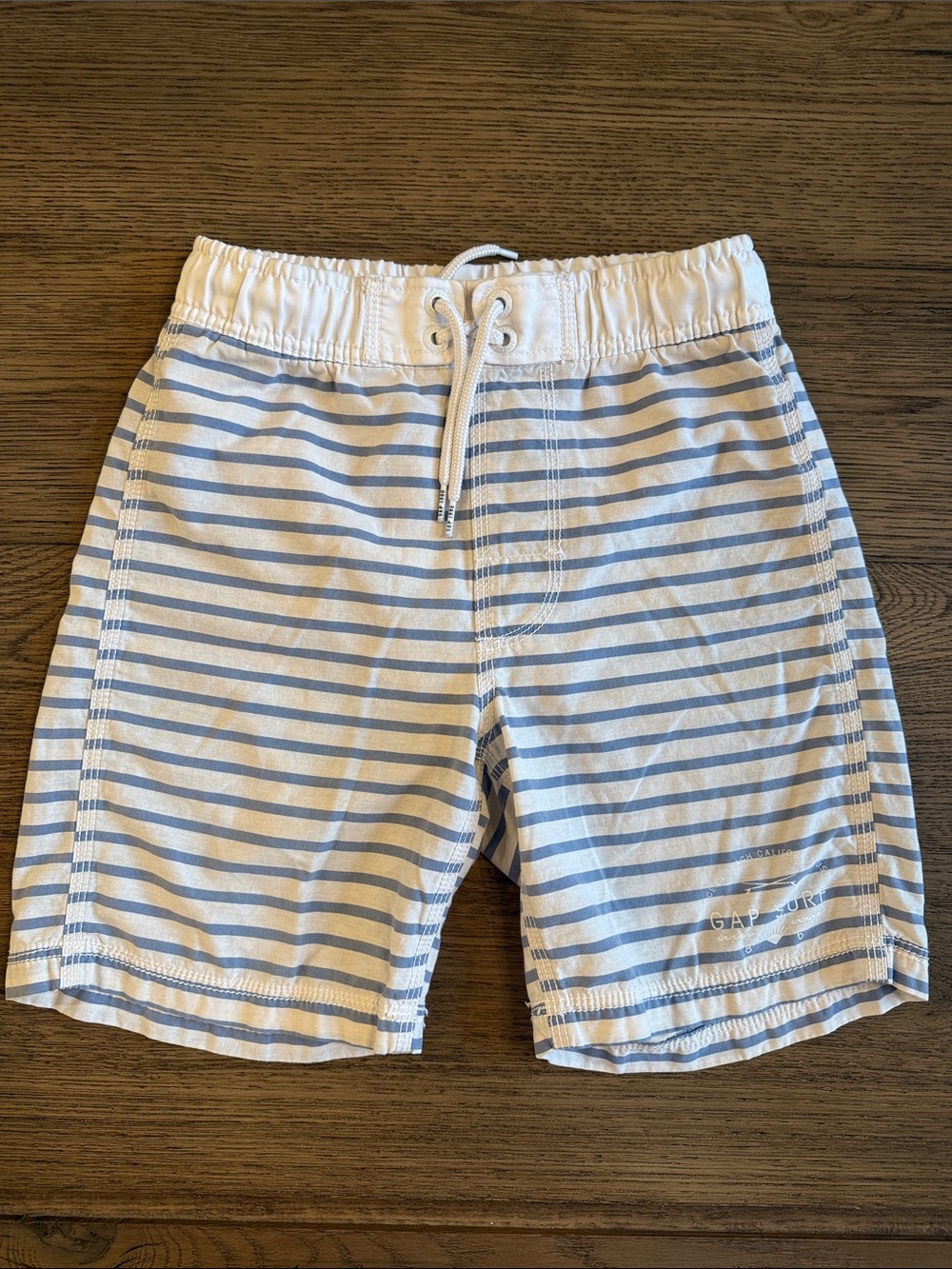 GAP Boys White and Light Blue Striped Swim Trunks